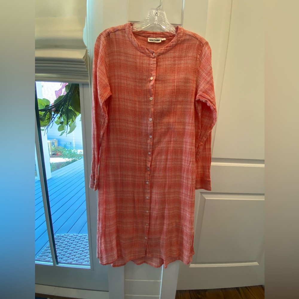 Orange Plaid Button-Up Dress with slip. Roller Rabbit. Size S